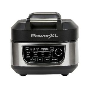 PowerXL Grill Air Fryer Combo Plus 6 QT 12-in-1 Indoor Slow Cooker, Roast, Bake, 1550-Watts, Stainless Steel Finish