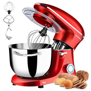 Seedeem Stand Mixer, 6Qt Electric Food Mixer, 660W 6-Speeds Tilt-Head Dough Mixers with Dishwasher-Safe Dough Hook, Wire Whip & Beater for Daily Use, Red