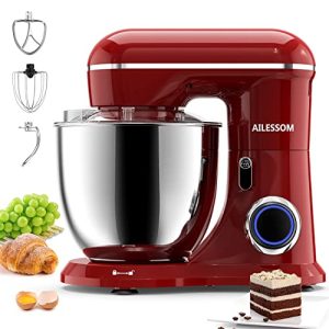 AILESSOM 3-IN-1 Electric Stand Mixer, 660W 10-Speed With Pulse Button, Attachments include 6.5QT Bowl, Dough Hook, Beater, Whisk for Most Home Cooks, Empire Red