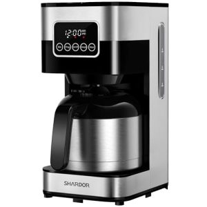 SHARDOR Programmable Coffee Maker with 8-Cup Thermal Carafe, Touch-Screen Drip Coffee Machine with Timer, Regular & Strong Brew, Pause & Serve, Auto Shut Off, Black & Stainless Steel