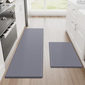 StepLively Kitchen Mat, 2 PCS Kitchen Rugs, Cushioned Kitchen Mats for Floor, Anti-Fatigue Mat, Kitchen Rug Set, Non-Skid Standing Mat for Kitchen, Office, Sink, 17.3″×30″+17.3″×47″, Grey