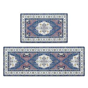 HEBE Anti Fatigue Kitchen Rugs Set of 2 Kitchen Comfort Mats for Floor Non Slip Cushioned Kitchen Rugs and Mats Waterproof Padded Kitchen Carpet Office Standing Desk Floor Mats
