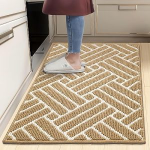 JEEDOVIA Kitchen Rugs, Kitchen Mats for Floor, Non Slip Kitchen Runner Rug, Absorbent Resist Dirt Kitchen Floor Mat for Sink, Home, Door, Entrance, Outdoor, Machine Washable, 19.5″x31″, Brown