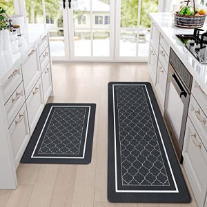 ASPMIZ Kitchen Mat 2 PCS Cushioned Anti-Fatigue Kitchen Rugs Non Slip Memory Foam Kitchen Mats and Rugs Waterproof Kitchen Floor Comfort Mats for Home & Office, 18” x 48” + 18” x 30”, Black