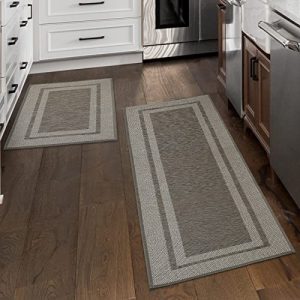 MiXXAR Washable Kitchen Rugs, Non-Skid Rubber Backing Kitchen Anti Fatigue Mat Runner,Durable Under Sink Mat,Welcome Mats Outdoor Indoor (Grey, 32″x20″+48″x20″)