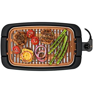 Chefman Smokeless Indoor Electric Grill, Copper, Extra Large, Nonstick Table Top Grill for Indoor Grilling and BBQ with Adjustable Temperature Control, Nonstick Dishwasher-Safe Parts, 9″ x 15″