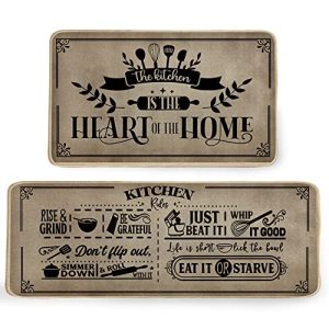 GEEORY Kitchen Mats for Floor Set of 2,The Kitchen is The Heart of The Home Floor Mat Farmhouse Seasonal Holiday Decor for Home Kitchen – 17×29 and 17×47 Inch