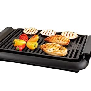 OVENTE Electric Indoor Grill with 15×10 Inch Non-Stick Cooking Surface, 1200W Fast Heat Up Power, Adjustable Temperature, Removable and Dishwasher Safe Grilling Plate and Drip Tray, Black GD1510NLB