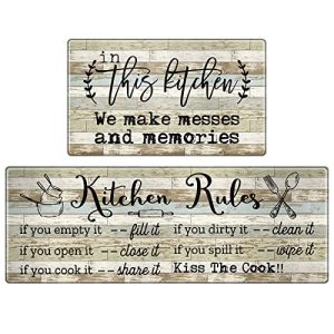 HomeStretch Kitchen Floor Mat Set of 2, Rugs Anti-Fatigue Non-Slip Waterproof Standing Mat with Sayings, Warming Gifts for Kitchen Decor, 17″x 30″+17″x 47″