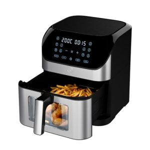 Kitchen Elite Air Fryer with 360° turbo airflow technology, 8 Preset Functions, 8 Qt Family Size with Probe Thermometer,Nonstick Square Air Fryer Basket with Window, Auto Shut Off Feature, Black