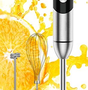 MegaWise Stainless Steel Titanium Reinforced 3-in-1 Immersion Hand Blender, Powerful with 80% Sharper Blades, 12-Speed Corded Blender, Including Whisk and Milk Frother (3-in 1 Black)