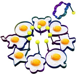 Slomg Rainbow Set Fried Egg Rings Molds Non Stick for Griddle Pan, Egg Shaper Pancake Maker with Handle, Stainless Steel Egg Form for Frying Cooking 8pcs