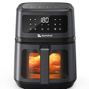 Air Fryer, 8 in 1 Symdral 5.3 Quart Compact Air Fryers with Visible Cooking Window, LCD Touch Screen Air Fryer Oven for Quick, Easy Meals, Overheat Protection, Dishwasher-Safe & Non-Stick Basket,Black
