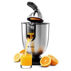 Eurolux Electric orange juicer squeezer | Pro Stainless Steel Citrus Juicer with Soft Grip Handle for Effortless Juicing, Also Fits Lime & Grapefruit Auto Shutoff, Dishwasher-safe Parts, Pulp Control