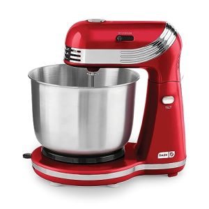 DASH Stand Mixer (Electric Mixer for Everyday Use): 6 Speed Stand Mixer with 3 qt Stainless Steel Mixing Bowl, Dough Hooks & Mixer Beaters for Dressings, Frosting, Meringues & More – Red, DCSM250RD