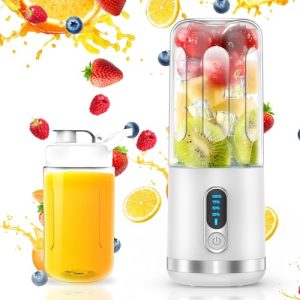 neza Portable Blender, Personal Blender Shakes and Smoothies, Mini Blender USB C Rechargeable, 15.2 Oz Multifunctional and BPA Free Portable Juicer, to Office/Gym/Travel, White