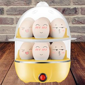 Upgrade Double Tier Rapid Electric Egg Cooker and Poacher with Auto Shut Off for Scrambled Eggs, Omelets, Soft, Medium, and Hard Boiled Eggs Poached Eggs – 14 Egg Capacity Tray, Measuring Cup BPA-Free