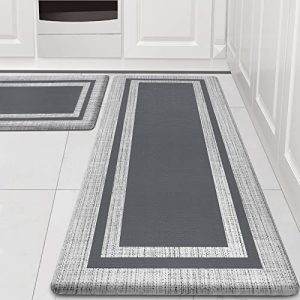 Latida Kitchen Mats 2 PCS, Cushioned Anti Fatigue Kitchen Mat for Floor, Non Slip Waterproof Kitchen Rug Set, 1/2 Inch Thick Comfort Anti Fatigue Mat for Kitchen Sink Office Laundry, Grey