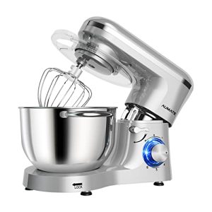 Stand Mixer,AUMATE 6.5-QT Electric Mixer,660W 6-Speed Tilt-Head Kitchen Food Mixer with Dough Hook,Wire Whip & Beater(6.5QT,Silver)