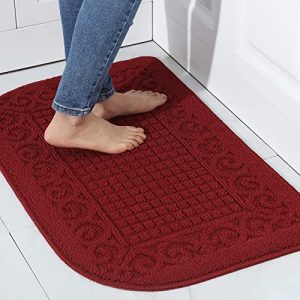 COSY HOMEER 27X18 Inch Anti Fatigue Kitchen Rug Mats are Made of 100% Polypropylene Half Round Rug Cushion Specialized in Anti Slippery and Machine Washable (Burgundy 1 pc) …