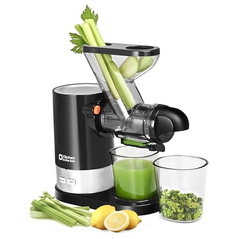 Kitchen in the box Juicer Machines, Small Cold Press Juicer for Single Serve, Slow Masticating Juicer Machine Vegetable and Fruit, Quiet DC Motor, BPA-Free (Black)