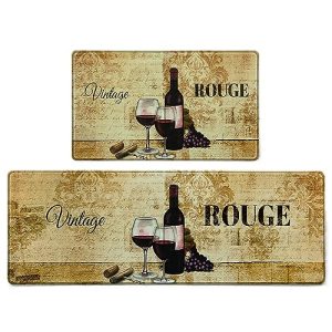 Alishomtll Farmhouse Kitchen Rugs Sets of 2, Kitchen Mats Cushioned Anti Fatigue, Vintage Vineyard Kitchen Rugs Non Slip Washable, Kitchen Floor Mats for in Front of Sink, 17” x 48” + 17” x 29”