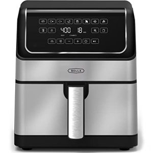 BELLA 8 Qt Digital Air Fryer with TurboCrisp Technology, Large Family Size Nonstick Cooking Pot, Crisping Tray and Basket, Multiple Preset Functions, Auto Shutoff, Stainless Steel, 1750 Watt