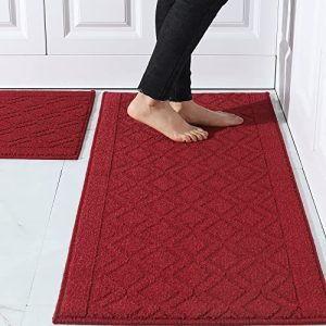 COSY HOMEER 48×20 Inch/30X20 Inch Kitchen Rug Mats Made of 100% Polypropylene 2 Pieces Soft Kitchen Mat Specialized in Anti Slippery and Machine Washable,red