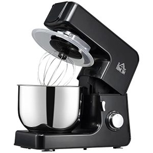 HOMCOM 6 Qt Stand Mixer with 6+1P Speed, 600W and Tilt Head, Kitchen Electric Mixer with Stainless Steel Beater, Dough Hook and Whisk for Baking Bread, Cakes and Cookies, Black