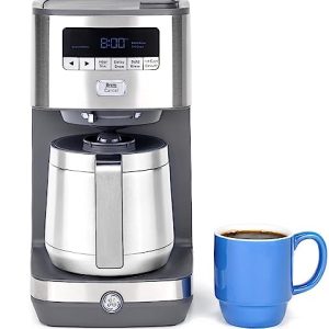 GE Drip Coffee Maker With Timer | 10-Cup Thermal Carafe Pot Keeps Coffee Warm for 2 Hours | Adjustable Brew Strength | Wide Shower Head for Maximum Flavor | Kitchen Essentials | Stainless Steel