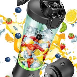 Portable Blender, 20 Oz Mini Personal Blender for Shakes and Smoothies, 240W Small Blender USB Rechargeable with 6 Blades & Travel Lid BPA Free for Kitchen, Office, Gym and Travel (Black)