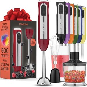 Multi-use immersion Blender, Hand Blender with Powerful Copper Motor 800W, High Speed, Turbo Mode, 3 in 1 Handheld Blender Stick Stainless Steel Blades, (Red)