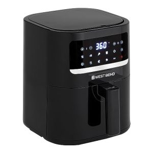 West Bend Compact Air Fryer 5-Quart Capacity with Digital Controls and 10 Cooking Presets, Nonstick Frying Basket, 1500-Watts, Black