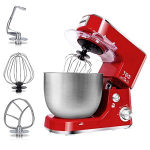 CUSIMAX Stand Mixer with 5-QT Stainless Steel Bowl, Tilt-Head Kitchen Electric Mixer with Dough Hook, Mixing Beater and Whisk, Splash Guard (Red)