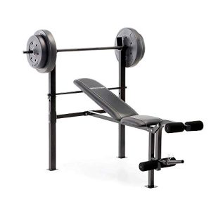 Marcy Competitor Standard Workout Bench with 80 lbs Vinyl-Coated Weight Set Combo, Perfect Gym Equipment For Home, Weight Lifting, Alloy-Steel CB-20111