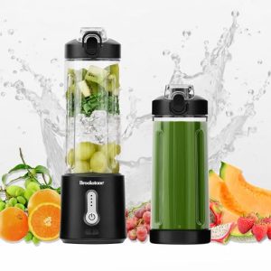 Brookstone 500mL Compact Personal Blender with Additional Lid for On-the-Go Convenience – Perfect for Shakes, Smoothies, Food Prep, and Frozen Blending, BPA-Free (Black)