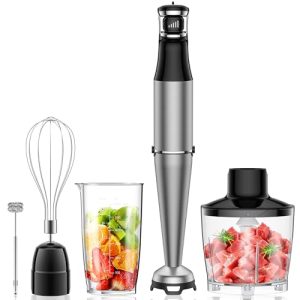 Immersion Hand Blender 5 in 1: 1100W Electric Blender Handheld Stick Mixer with Trigger Control Grip, Emulsion Blenders for Kitchen Soup, Mayo, Smoothie and Baby Food with Chopper, Whisk and Frother