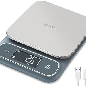 BAGAIL Food Scale, 22lb High Capacity Kitchen Scales, IPX6 Waterproof, USB-C Rechargeable, 0.05oz/1g, Digital Scale for Food Ounces and Grams with Stainless Steel Weighing Platform – Grey