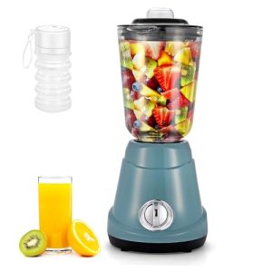 AIFEEL Blender for Shakes and Smoothies, 2-Speed Control Portable Blender for Crushing Ice Fruit, With 50oz Glass Jar + 10oz Foldable Juice Cup (Blue)