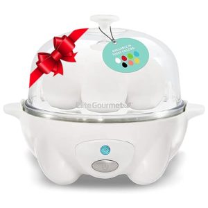 Elite Gourmet EGC-007 Rapid Egg Cooker, 7 Easy-To-Peel, Hard, Medium, Soft Boiled Eggs, Poacher, Omelet Maker, Auto Shut-Off, Alarm, 16-Recipe Booklet, White