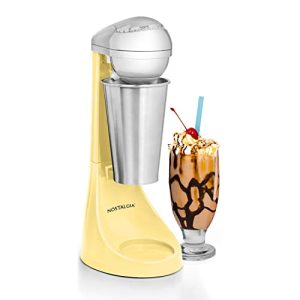 Nostalgia Two-Speed Electric Milkshake Maker and Drink Mixer, Includes 16-Ounce Stainless Steel Mixing Cup and Rod, Yellow