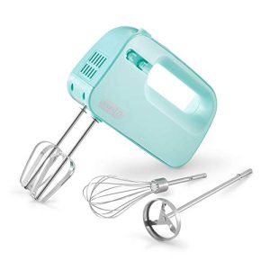 Dash SmartStore™ Deluxe Compact Electric Hand Mixer + Whisk and Milkshake Attachment for Whipping, Mixing Cookies, Brownies, Cakes, Dough, Batters, Meringues & More, 3 Speed, 150-Watt – Aqua