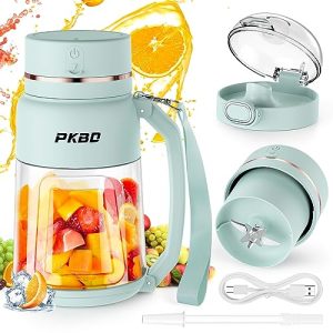 PKBD Portable Blender for Shakes and Smoothies, Juicer with 15-Second Ice-Crushing Power, 10 Blades, 32 Oz Rechargeable USB-C Personal Blender with Straw, BPA Free Smoothie Blender, Green