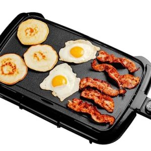 OVENTE Electric Griddle with 16 x 10 Inch Flat Non-Stick Cooking Surface, Adjustable Thermostat, Essential Indoor Grill for Instant Breakfast Pancakes Burgers Eggs, Black GD1610B