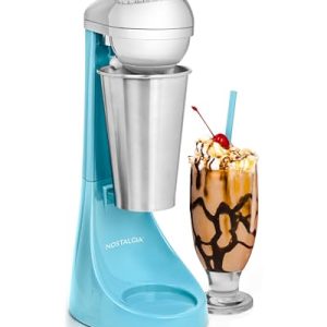 Nostalgia Two-Speed Electric Milkshake Maker and Drink Mixer, Includes 16-Ounce Stainless Steel Mixing Cup & Rod, Blue