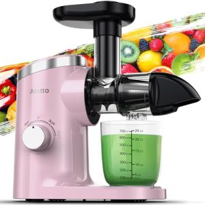 Juicer Machines, Aeitto Cold Press Juicer, Masticating Juicer, Celery Juicers, with Triple Modes,Reverse Function & Quiet Motor,Easy to Clean with Brush, Recipe for Vegetables And Fruits, PINK