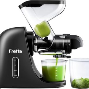 Fretta Masticating Slow Juicers, Wide Feeding Chute Cold Press Juicer, Celery Juicer, Juicer Machines Vegetable and Fruit,Juice Recipes Included, 2 Speed, BPA-Free, Easy Clean, 200W(Black)