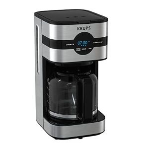 Krups Simply Brew Stainless Steel Drip Coffee Maker 10 Cup 900 Watts Digital Control, Coffee Filter, Drip Free, Dishwasher Safe Pot Silver and Black