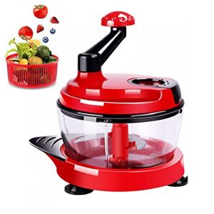 Multi-Functional Manual Food Processor,8 Cup Hand-powered Crank Chopper,Mincer Blender with Clear Container,for Vegetables Meat Fruits Nuts Herbs Onions (With Base)