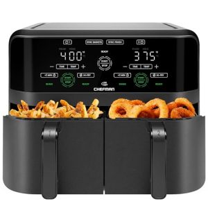 Chefman 6 Quart Dual Basket Air Fryer – Digital Touchscreen, Smart Sync Finish, Hi-Fry, Auto Shutoff, 2 Independent 3QT Nonstick Dishwasher-Safe Frying Baskets – Digital Double Air Fryer – Black